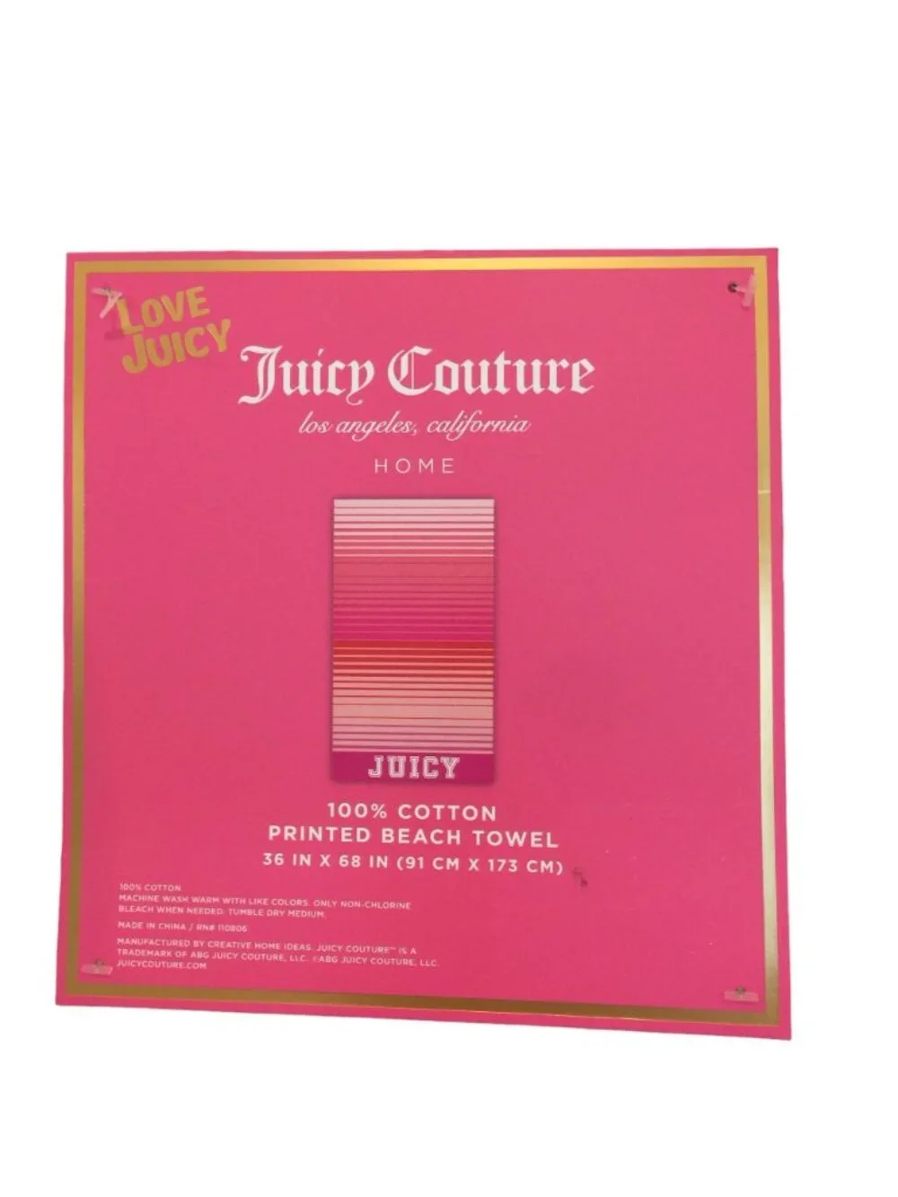 Juicy Couture Home Pink Striped 100% Cotton Printed Beach Towel 36
